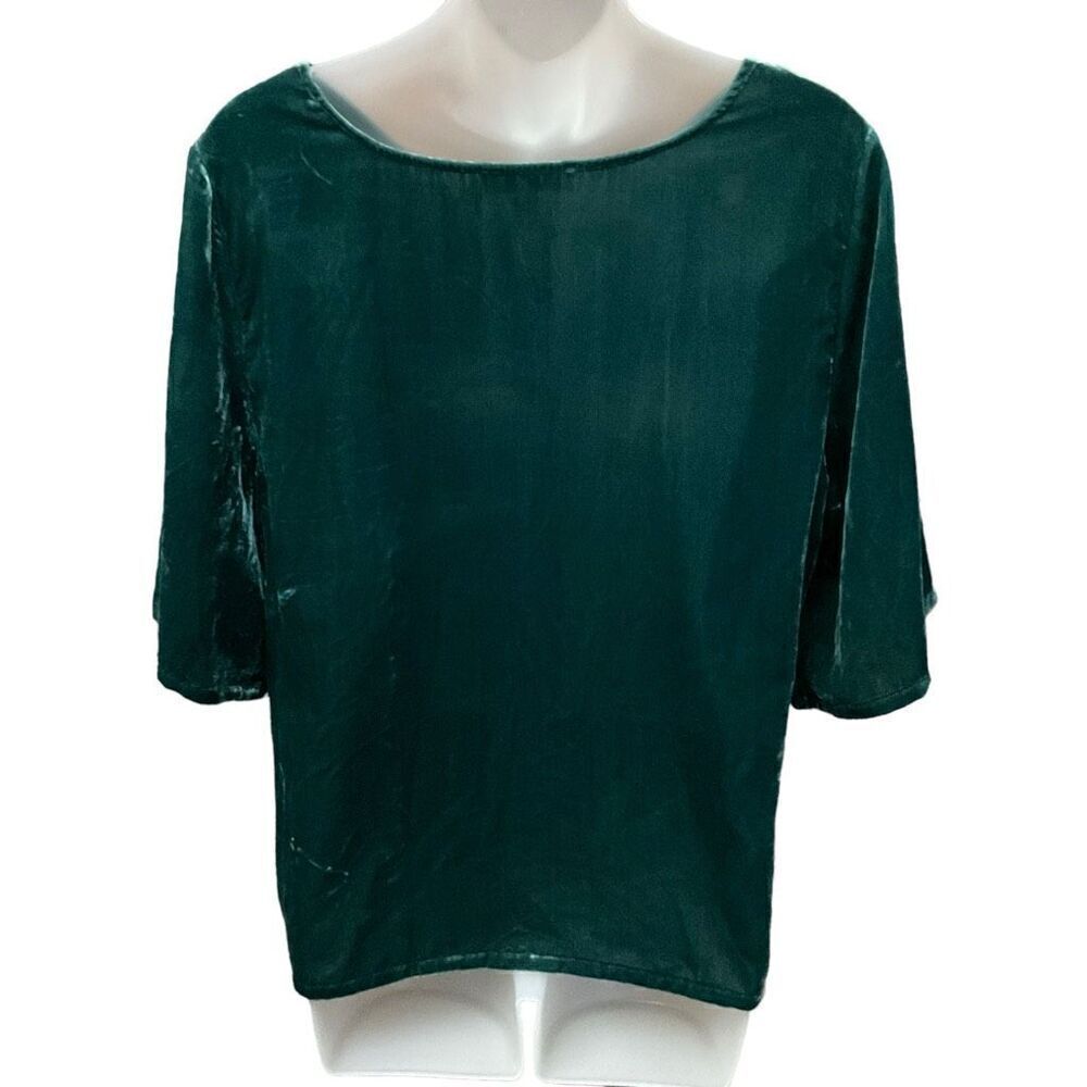 Chelsea28 Blouse Round Neck Short Flare Sleeves Velvet Green Women Size Large - Picture 2 of 10